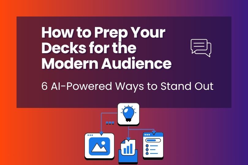 Banner reading “How to Prep Your Decks for the Modern Audience: 6 AI-Powered Ways to Stand Out” with icons of ideas and charts