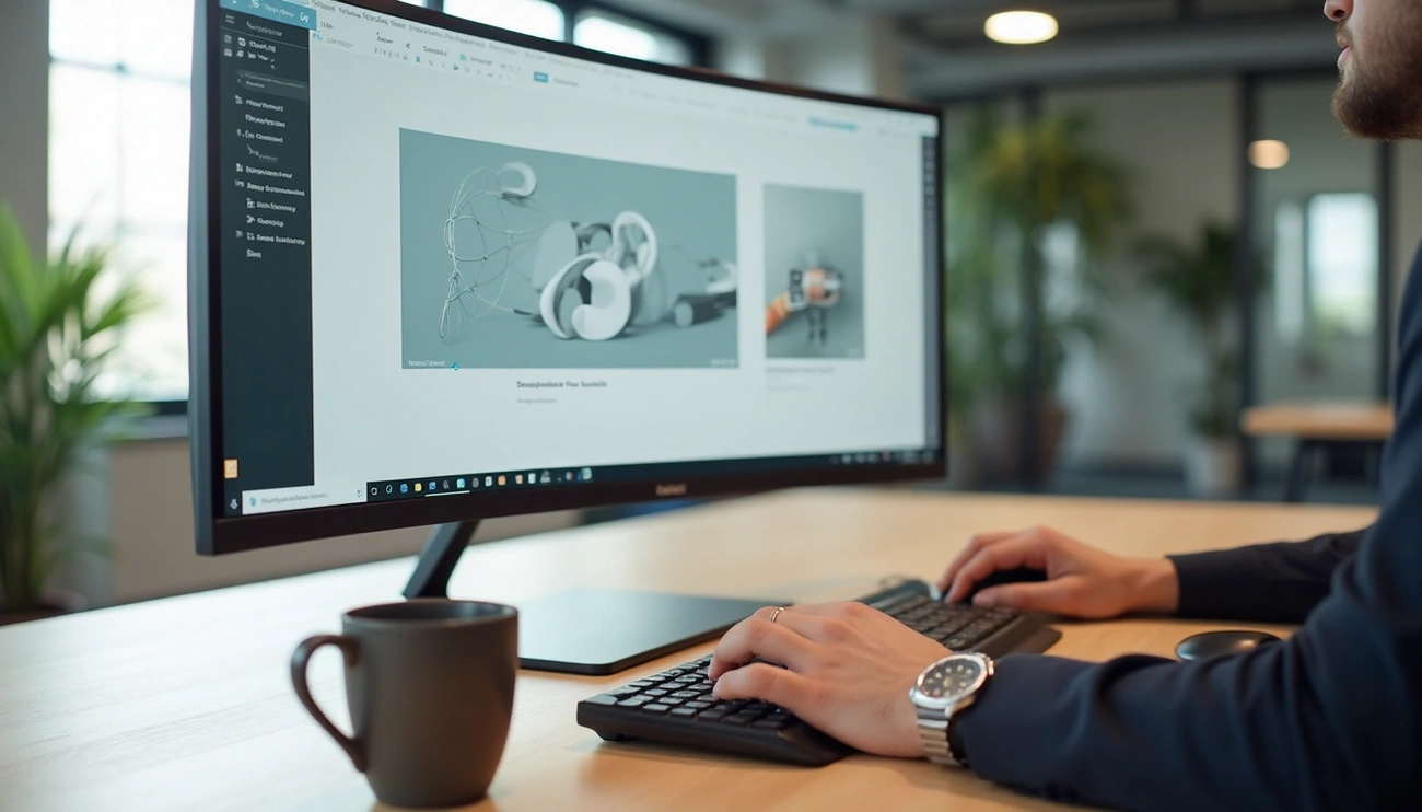 A man focused on his computer, using a mouse and keyboard to complete his work tasks.