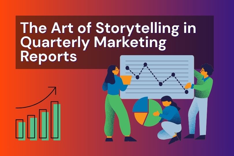 llustration of people analyzing charts and graphs, representing data storytelling in quarterly marketing reports.