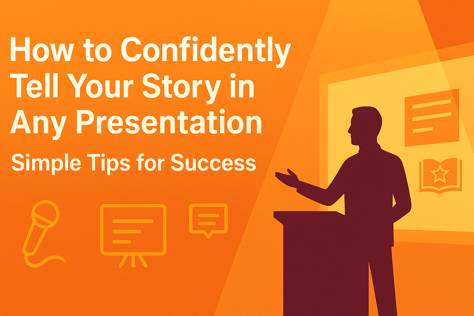 Visual guide on effectively presenting your personal story with confidence in any setting.